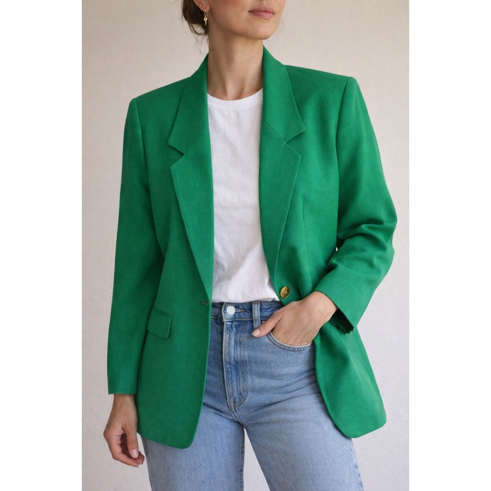 Vintage Alfred Dunner Green Blazer Women Size 14 Gold Button 80s 90s Jacket - Picture 8 of 9